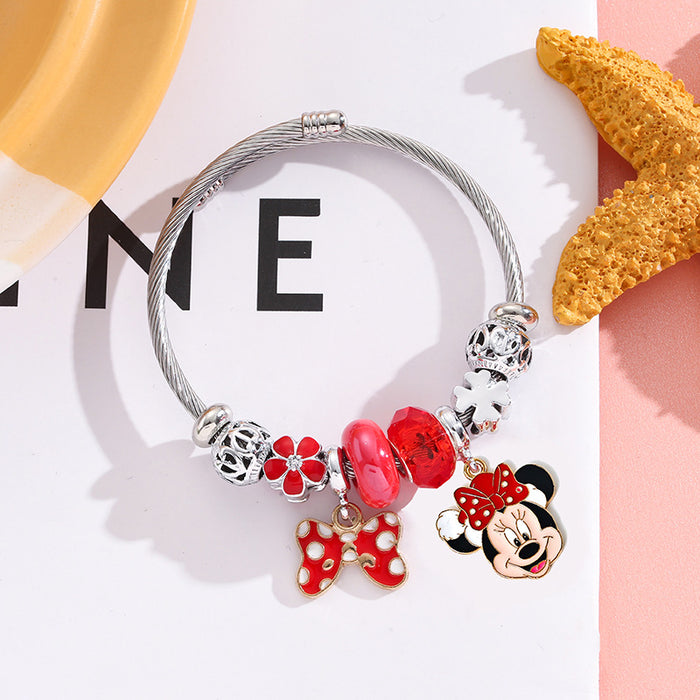 Wholesale Stainless Steel Plated Cartoon Couple Bracelet Bow Design Jewelry Accessory for Women