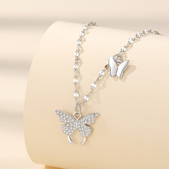 Wholesale Flash Diamond Butterfly Necklace Clavicle Chain Elegant Necklace Women