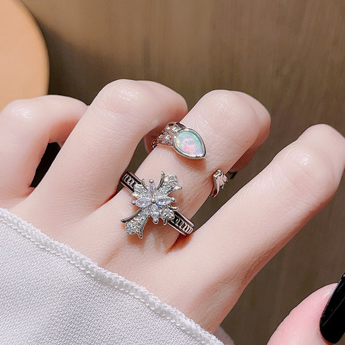 Wholesale Cross zircon grid open ring, personalized, fashionable, irregular, high-end ring