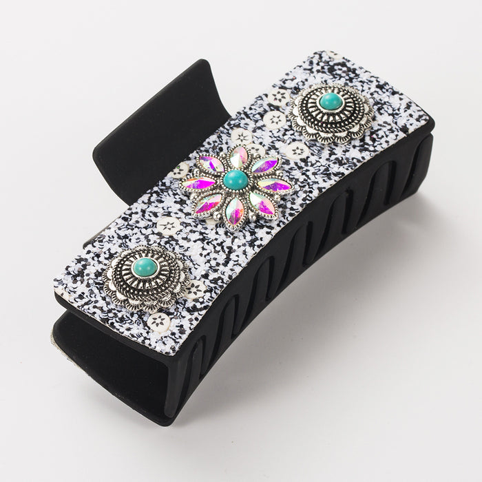 Wholesale Retro Diamond-encrusted Pearl Turquoise Grab Clip Back Head Tie Hair Square Clip Light Luxury Fashion Elegant Hair Clip