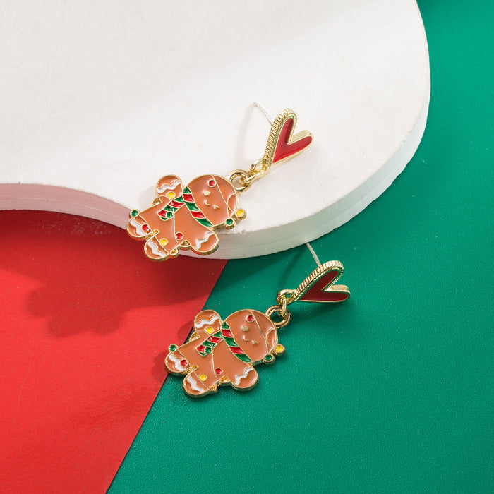 Wholesale Alloy Drip Oil Christmas Earrings Gingerbread Man Santa Bell Party Wear