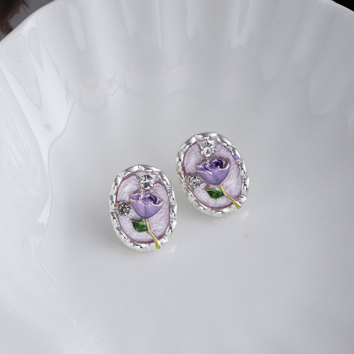 Wholesale Retro Zinc Alloy Earrings with Green Flower Design Jewelry Accessory