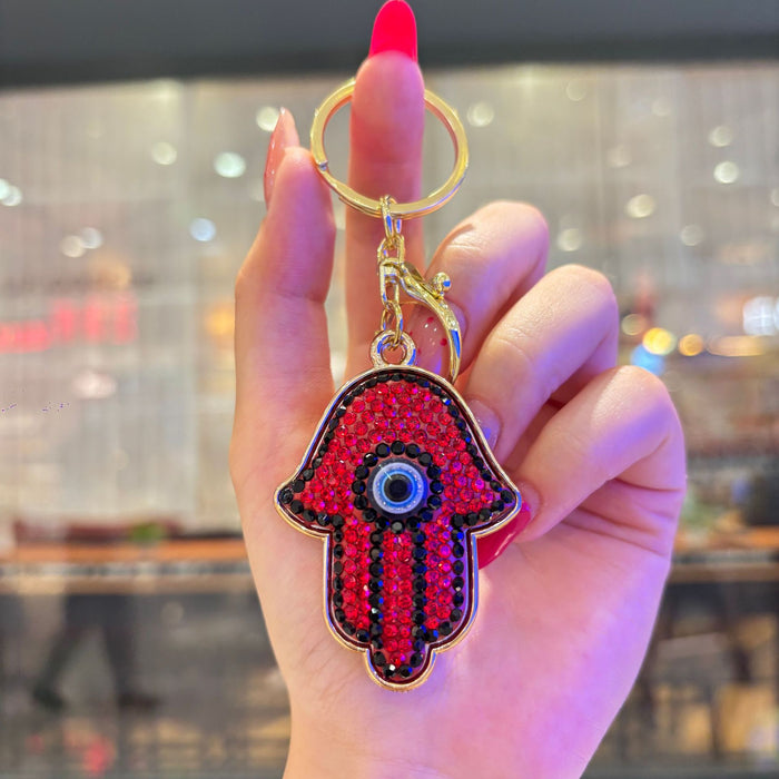 Wholesale Stylish Rhinestone Demon Eye Keychain Hip Hop Car Decoration Bag Charm Gift Accessory