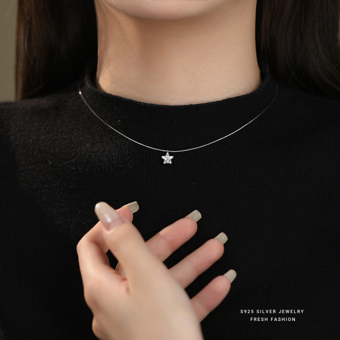Wholesale Pure silver mermaid tears star necklace with diamond studded collarbone chain, niche design, versatile accessory
