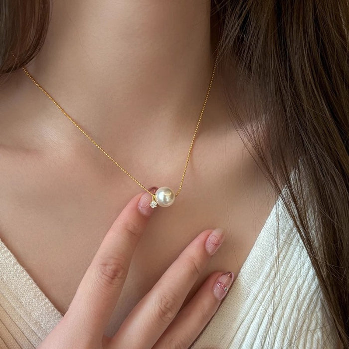 Wholesale Pure silver gemstone versatile necklace, geometric ellipse, high-end niche collarbone chain