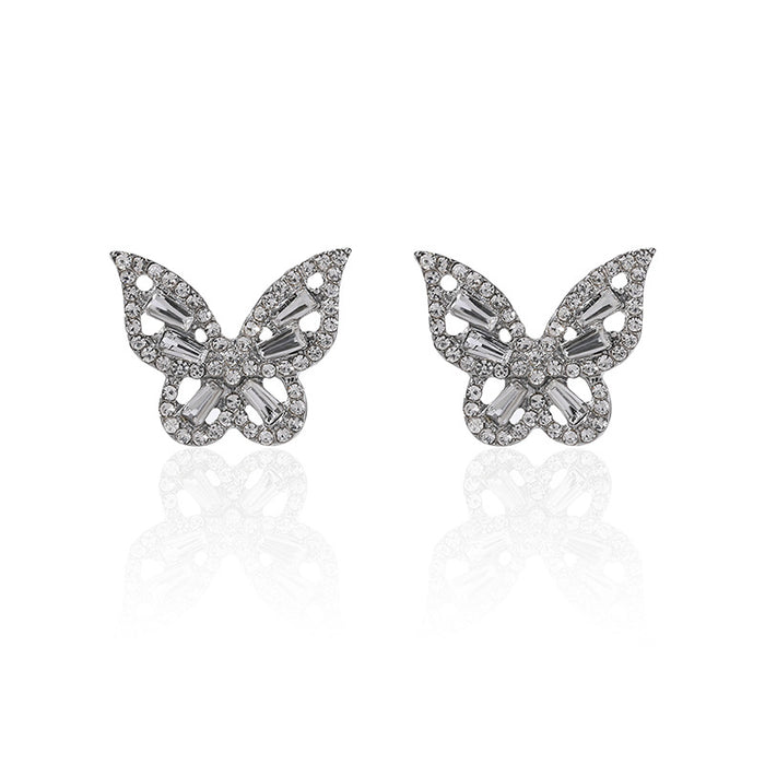Wholesale New alloy jewelry versatile diamond inlaid butterfly earrings silver needle retro earrings