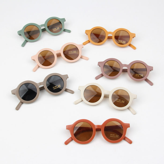 Wholesale Baby sunglasses matte children's sunglasses trendy round frame retro mocha mirror