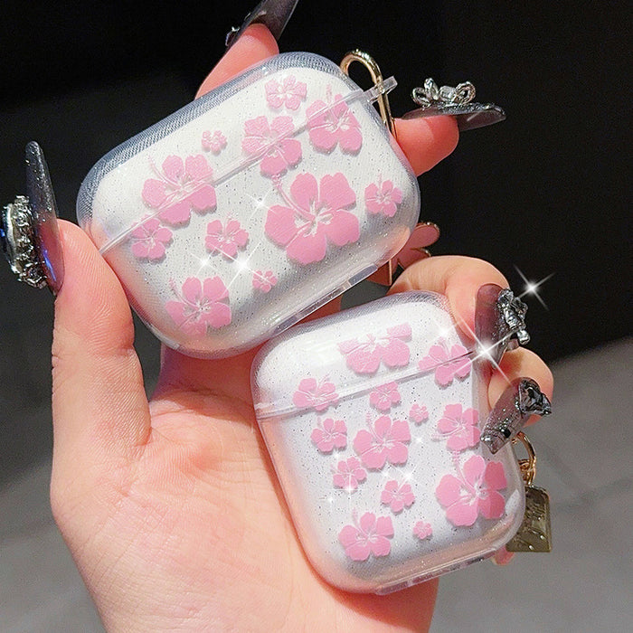 Wholesale Translucent pink and white floral soft standing earphone cases