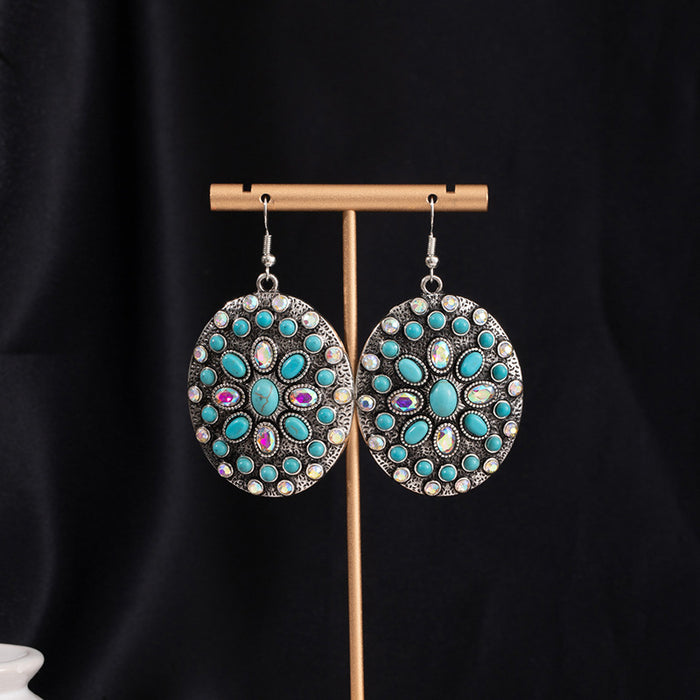 Wholesale Turquoise Flower Pendant Bohemian Ethnic Style Earrings