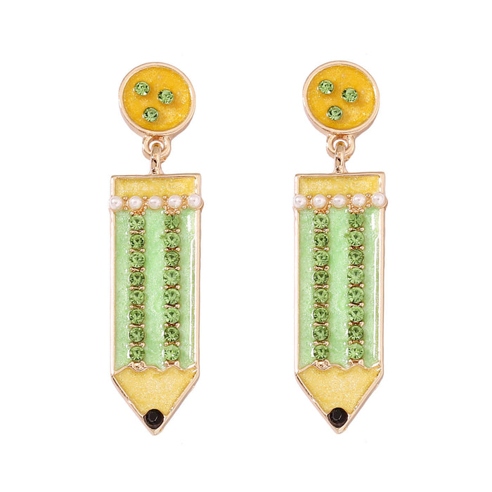 Wholesale enamel pencil women's jewelry cute girl's opening season pen shape earrings