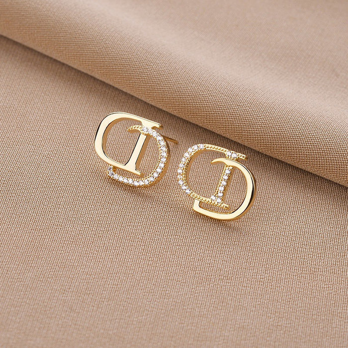 Wholesale Copper Micro Letter Zircon Earrings JDC-ES-Longt001