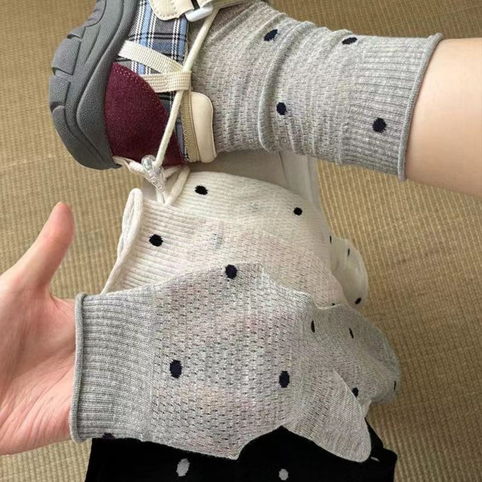 Wholesale Socks, thin, mid length, new mesh breathable, polka dot, rolled edge, stacked socks