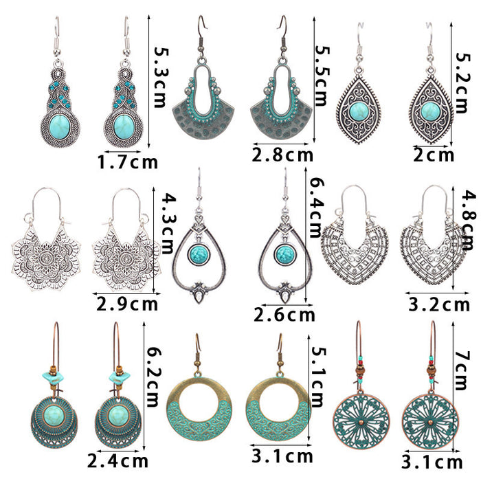 Wholesale Bohemian Turquoise Drop Earrings Alloy Electroplated Geometric Design MOQ≥2