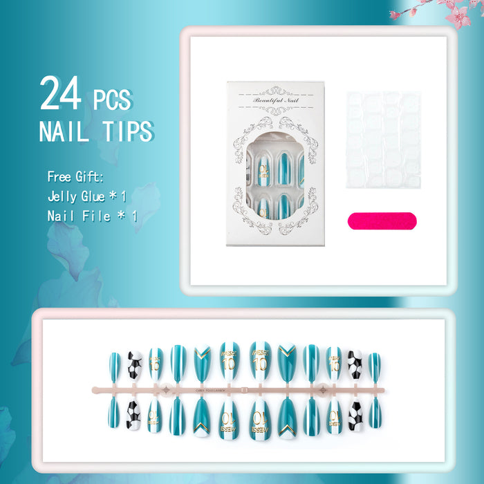 Wholesale World Cup Gold Plated Cat-Eye Football Almond Nail Art Set-24 Pieces