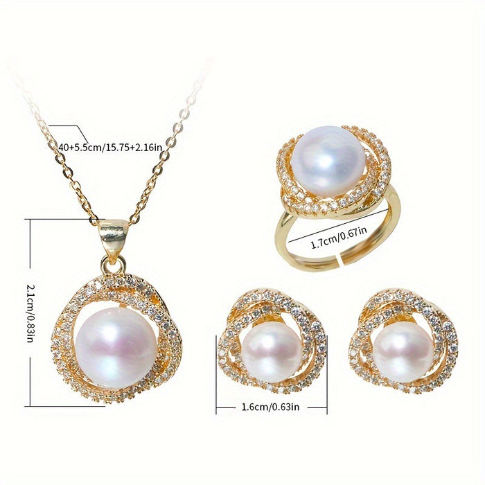 Wholesale Glitter Full Diamond Pendant Earring Ring Three-piece Set JDC-ES-DX009