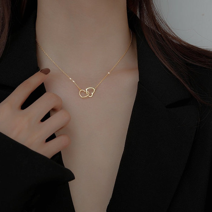 Wholesale Double ring heart-shaped new minimalist necklace, collarbone chain, niche design accessory gift