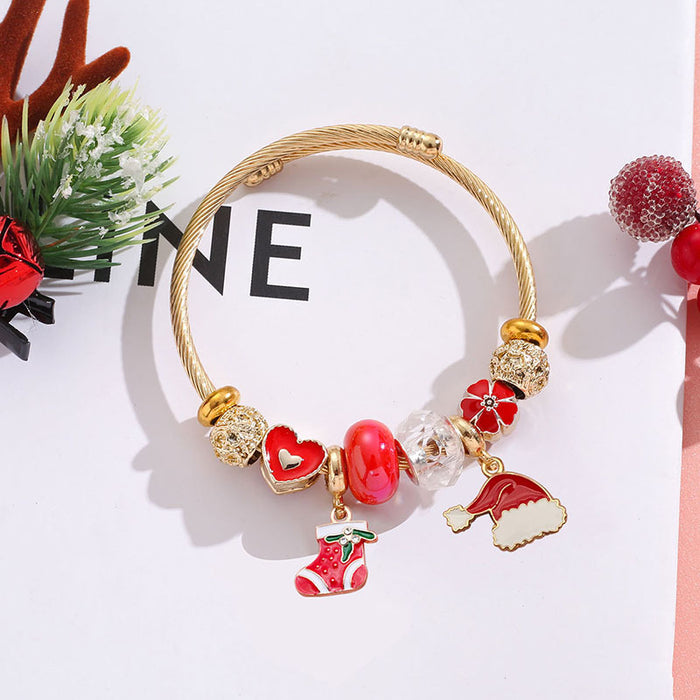 Wholesale Stainless Steel Christmas Bracelet Adjustable with Tree Elk Snowflake Pendants MOQ≥2