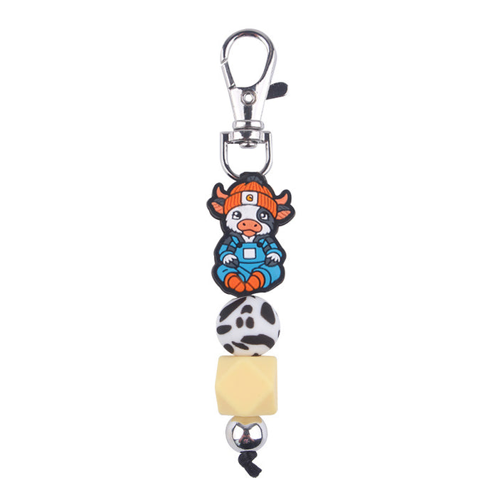 Wholesale Cartoon Cow Silicone Beaded Wrist Keychain JDC-KC-GuangTian039