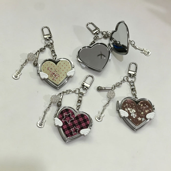 Wholesale Heart Shape Mirror Bag Charm with Butterfly Wings Alloy Electroplated Decorative Accessory