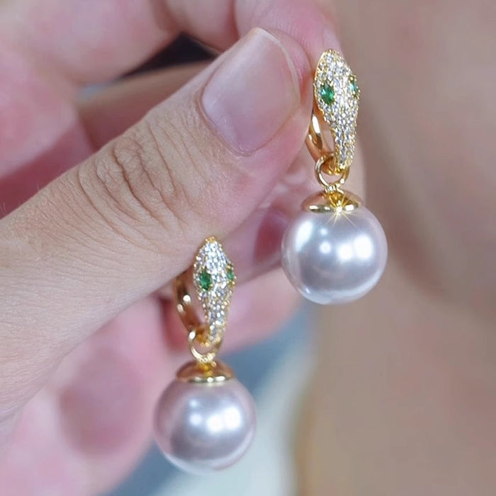 Wholesale Full Diamond Spirit Snake Red Bead Ear Buckle New Eardrop Style Versatile Popular Earaccessory