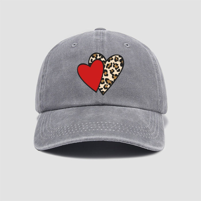 Wholesale Leopard print heart-shaped baseball cap, retro and fashionable duckbill cap, personalized sun hat