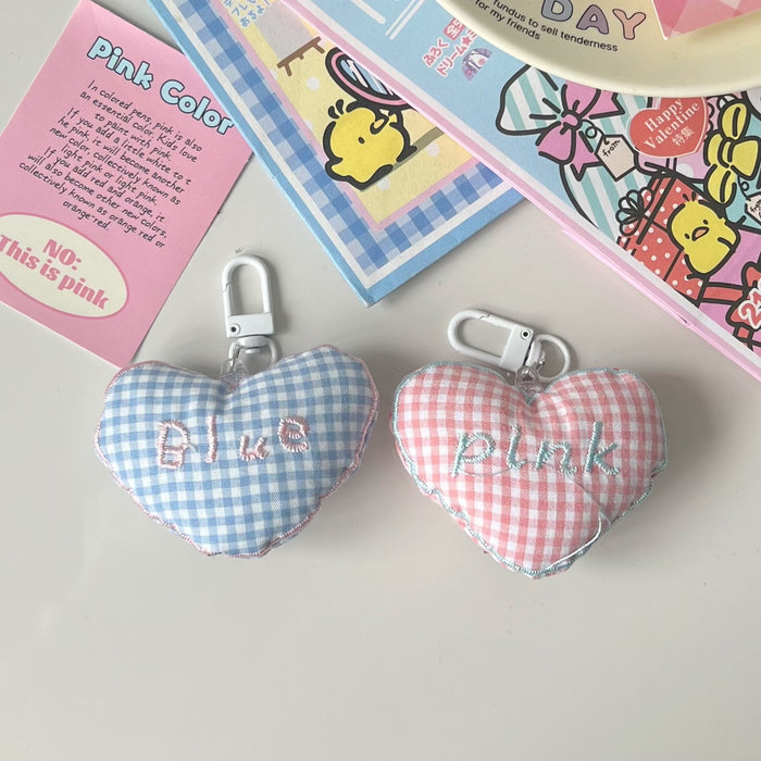 Wholesale Cute cotton three-dimensional plaid love key chain schoolbag pendant girlfriends couple gift accessories bag accessories