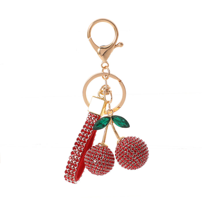 Wholesale alloy cherry key chainal rhinestone fruit key chain