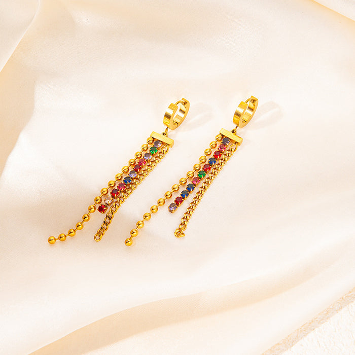 Wholesale Stainless steel chain colored diamond earrings