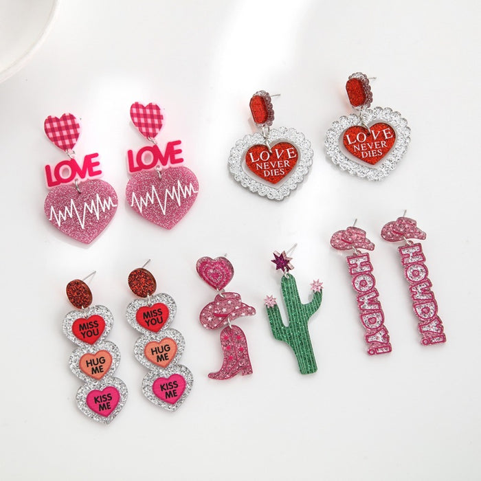 Wholesale Valentine' s Day Peach Heart Earrings Simple LOVE Letter Acrylic Sheet Printed Love Earrings