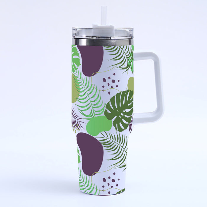 Wholesale Amazon Cross-Border 40oz Tropical Leaf Ice Cup Stainless Steel Thermal Insulation Car Cup Large Capacity with Handle