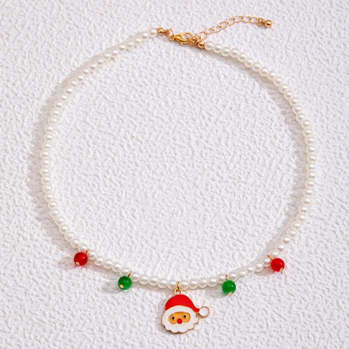 Wholesale Alloy Pearl Strand Snowman Pendant Necklace Christmas Jewelry Accessory for Women MOQ≥2