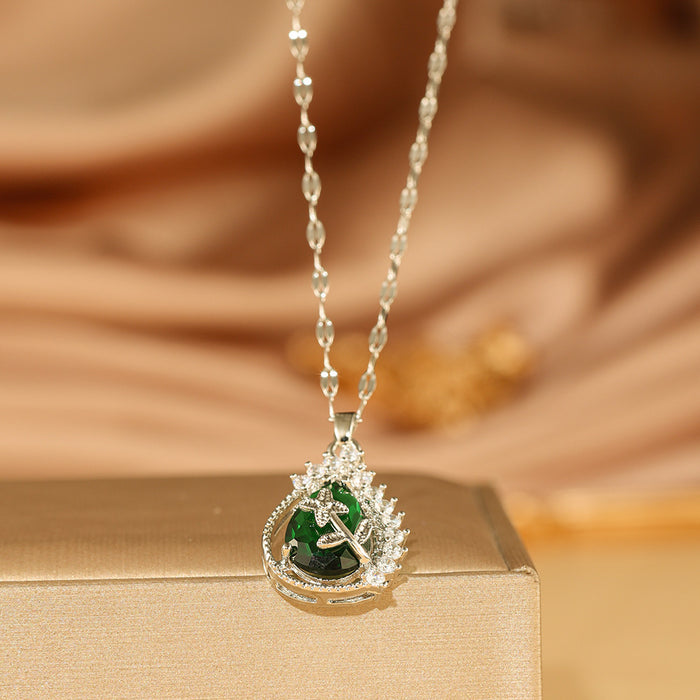 Wholesale red emerald micro set zircon water drop pendant necklace women