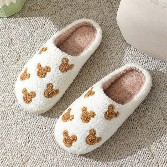 Wholesale Cute bear cartoon cotton slippers for women winter home indoor non-slip home slippers
