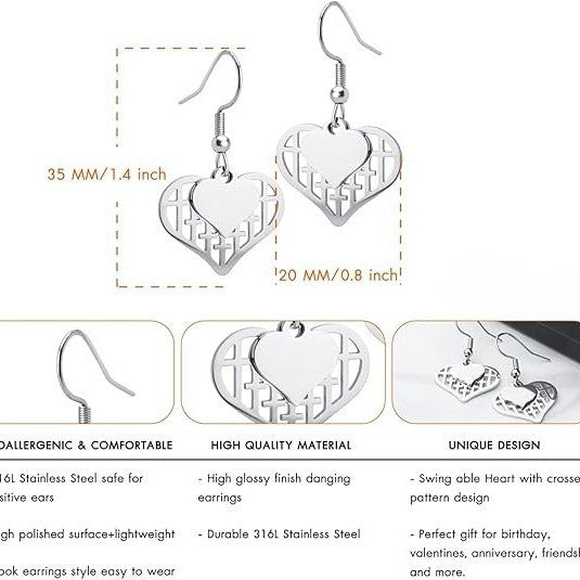 Wholesale Double matching heart-shaped stainless steel earrings pendant earrings, new style