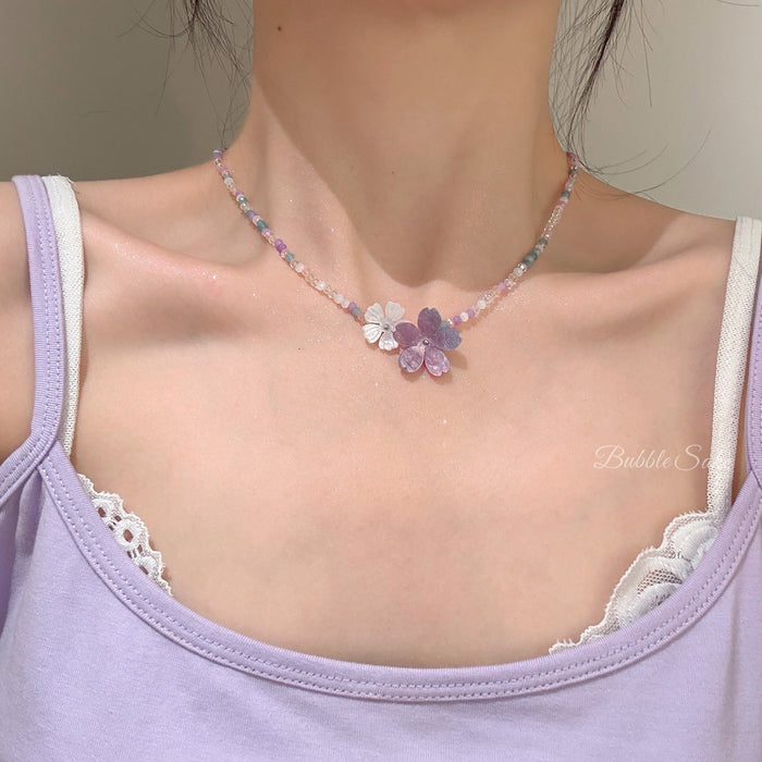 Wholesale Flower crystal bead necklace for women, high-end and niche, sweet collarbone chain, neck chain