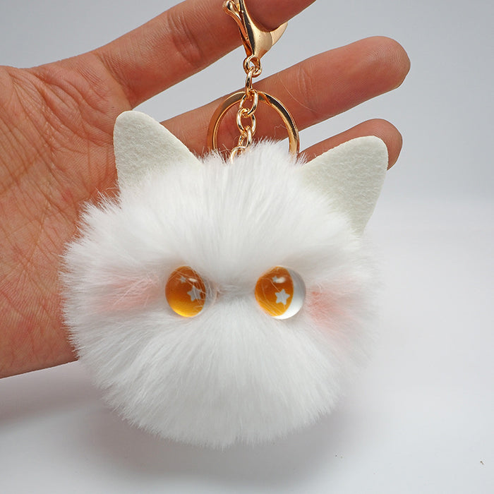 Wholesale Handmade cartoon cat plush pendant, furry ball, car keychain, backpack ornament