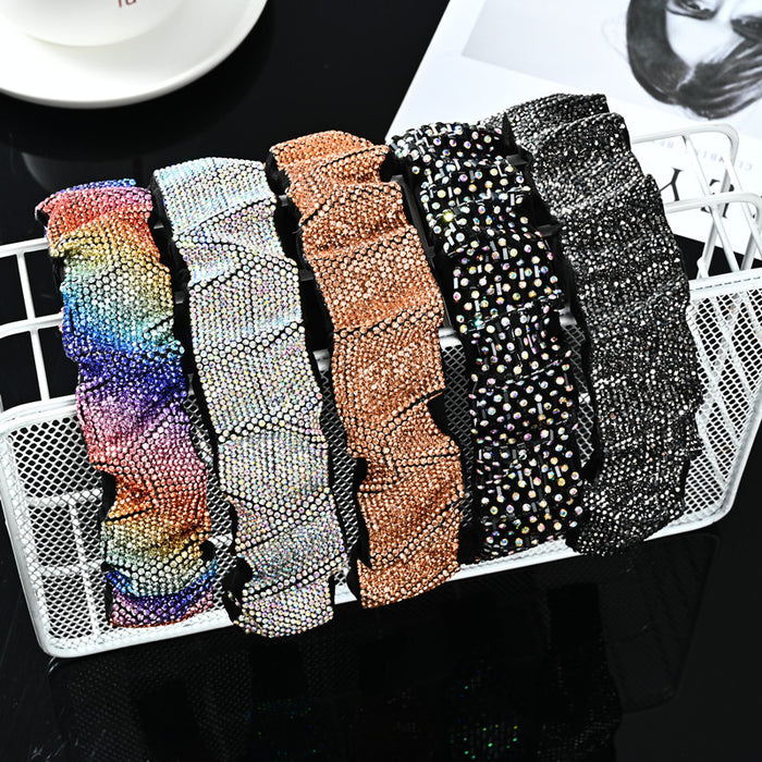 Wholesale Colorful Pleated Diamond Headband Wide Brim Headband JDC-HC-YingT004