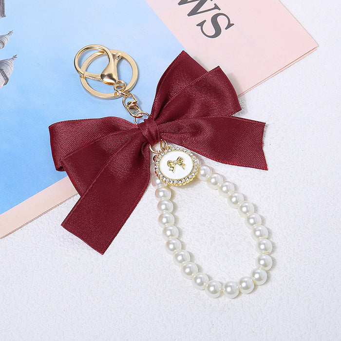 Wholesale Large Pearl Bow Keychain Pendant Ribbon Cloth Accessories Headset Bag Decoration