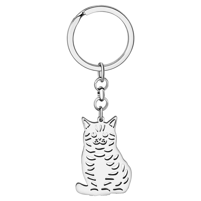 Wholesale Keychain Image Stainless Steel Hollow Cat Pendant Keychain