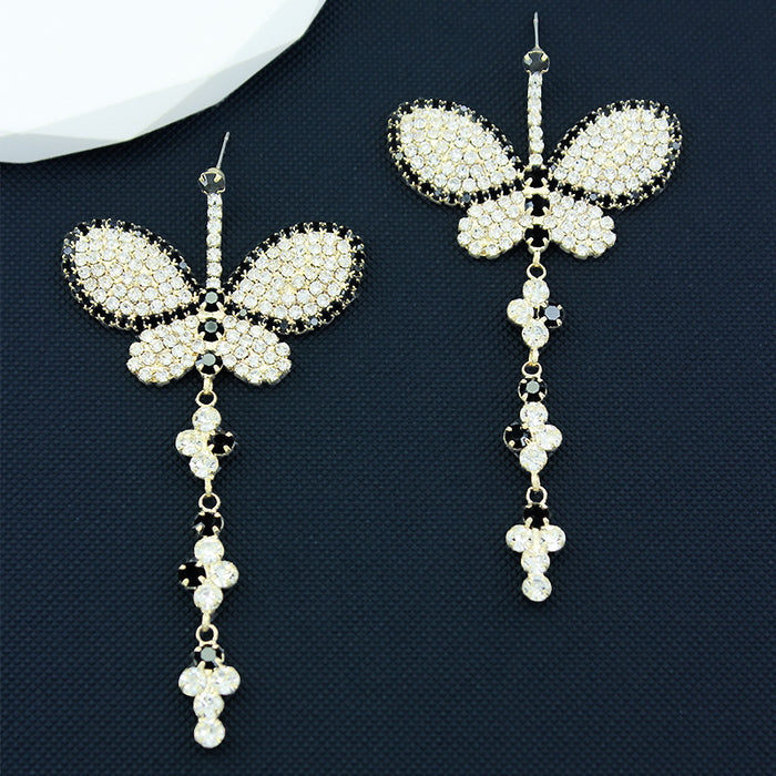 Wholesale Exaggerated Butterfly Drop Earrings Women's Black Diamond Earrings