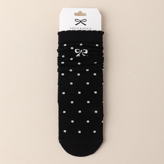Wholesale Boneless socks, polka dot pile socks, versatile and cute butterfly knot mid tube socks