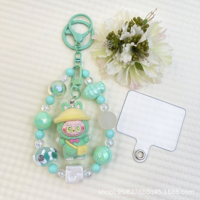 Wholesale Flocked Baseball Cap Colorful Beaded Mobile Phone Chain Keychain Bag Doll Pendant Accessories