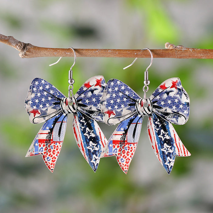 Wholesale Red, white, blue bow, cherry flag pendant earrings, acrylic earrings
