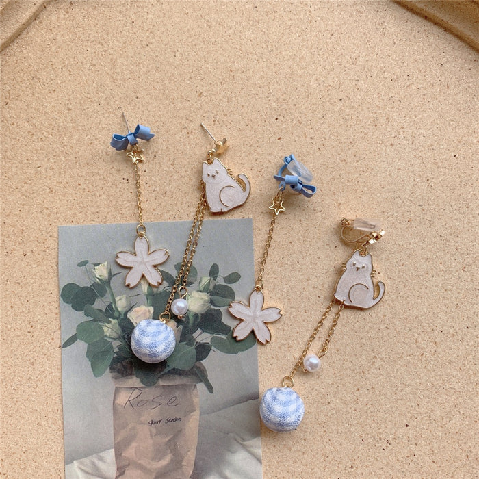 Wholesale  cute cat earrings ear pin female  pearl earrings ear clip without pierced ears