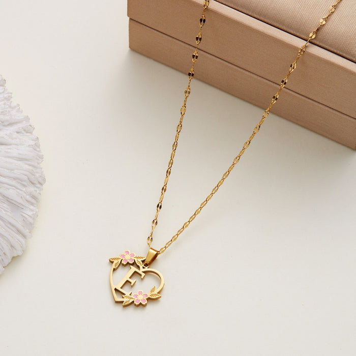 Wholesale Letter Heart Flower Hollow Titanium Steel Necklace Women Creative Stainless Steel Oil Drop Lip Chain Necklace