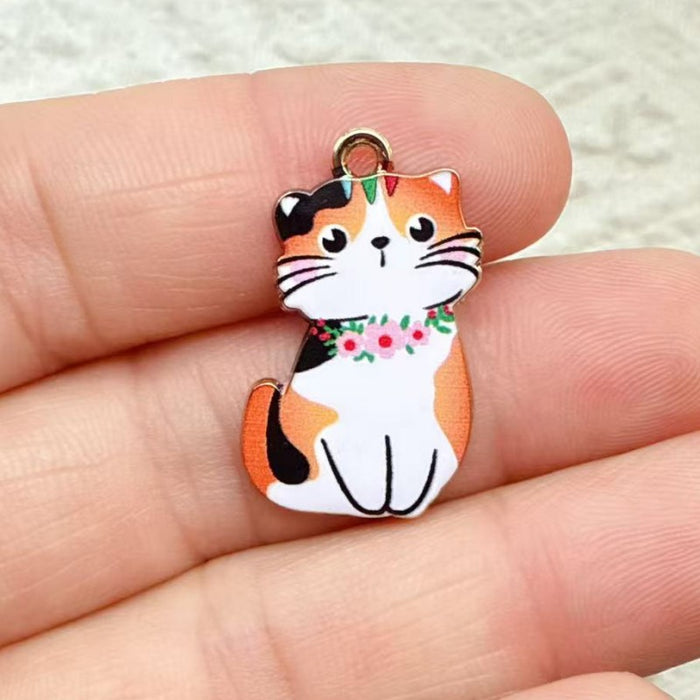 Wholesale 10pcs Cartoon DIY Alloy Printed cat Earrings,  Necklace,  Bracelet,  Keychain Pendant
