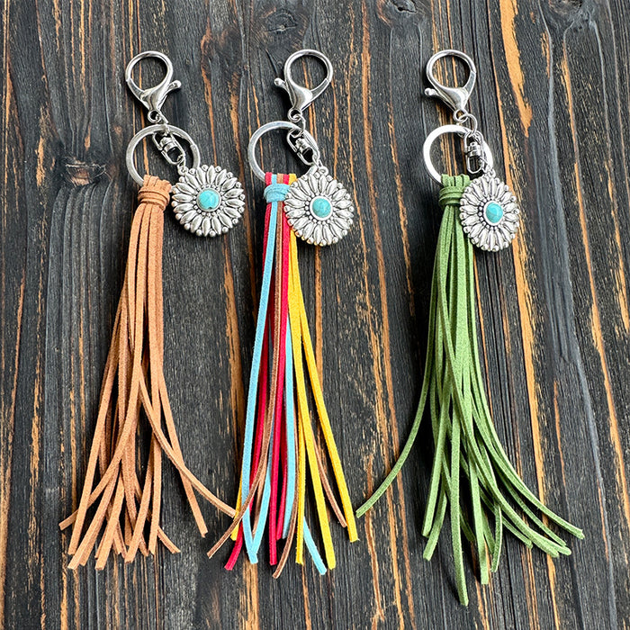 Wholesale Long Tassel Keychain Alloy Sunflower Bag Multi-Color New Pendant Gift