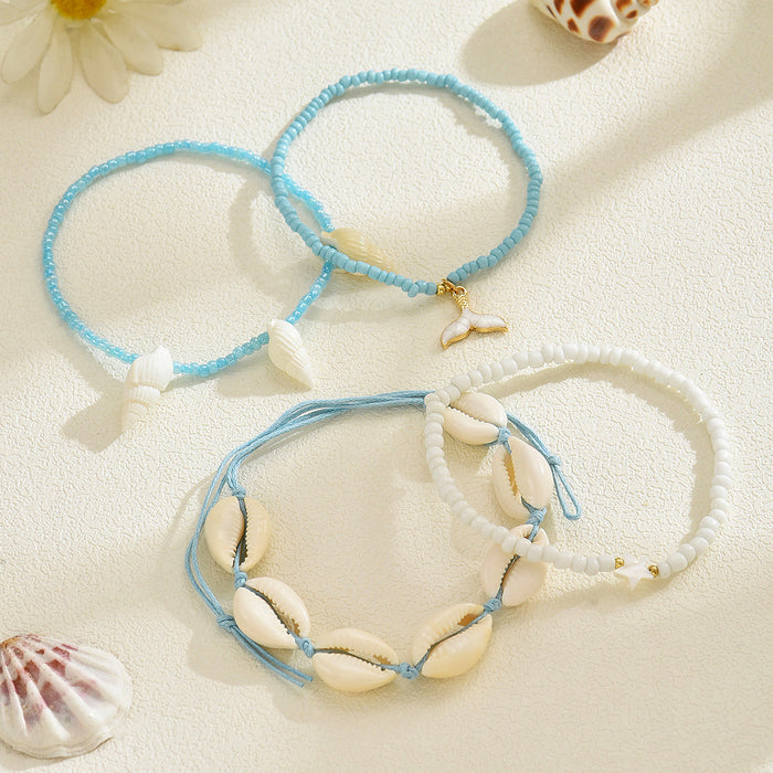 Wholesale Foot Chain Fashion Elastic Rice Bead Foot Chain Set