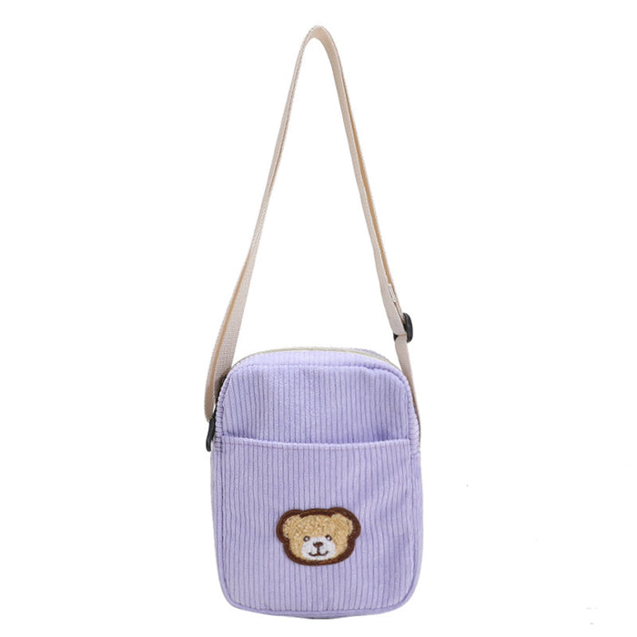 Wholesale Student Cute Bear Cartoon Corduroy Shoulder Bag