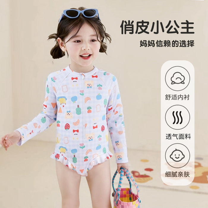 Wholesale Children's swimsuit, girls' long sleeved one-piece swimsuit, new style, children's baby floral swimsuit, baby sunscreen outfit